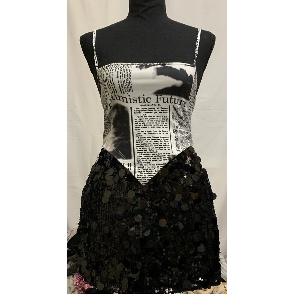 Shein Sequin Skirt And Newspaper Tank Top Size XS Reputation Era Concert…